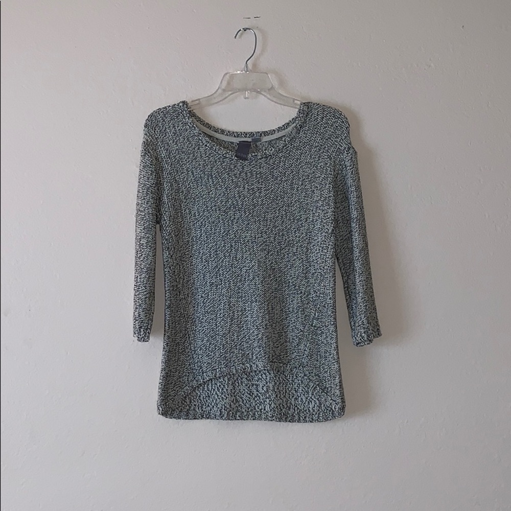 Soft cream and black;  3/4 sleeve sweater